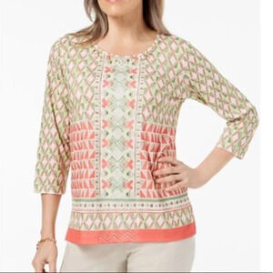Alfred Dunner Parrot Cay Geometric-Print Top
